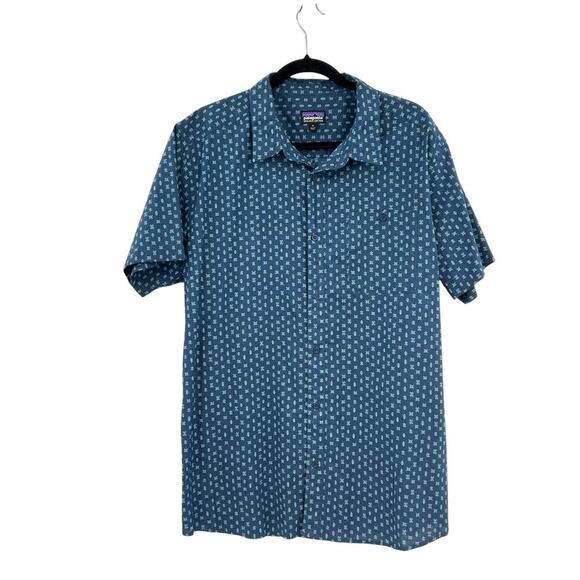 Patagonia Men's Go To Shirt Short Sleeve Button Down Blue Print Size XL